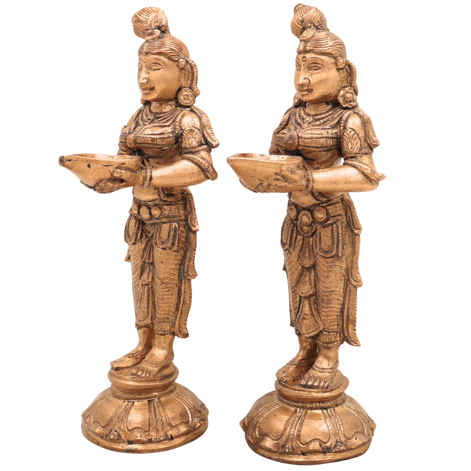 Handcrafted Bronze Panchaloha Deepalakshmi Deepam Lady Idol Set – Vilakku Lakshmi | Jyoti Lakshmi | Chola Art Temple Decor,Gold, 7.5 Inch, 1 Piece