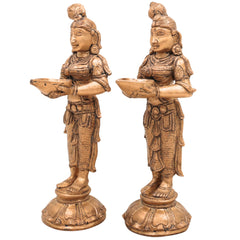Handcrafted Bronze Panchaloha Deepalakshmi Deepam Lady Idol Set – Vilakku Lakshmi | Jyoti Lakshmi | Chola Art Temple Decor,Gold, 7.5 Inch, 1 Piece