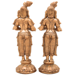 Handcrafted Bronze Panchaloha Deepalakshmi Deepam Lady Idol Set – Vilakku Lakshmi | Jyoti Lakshmi | Chola Art Temple Decor,Gold, 7.5 Inch, 1 Piece