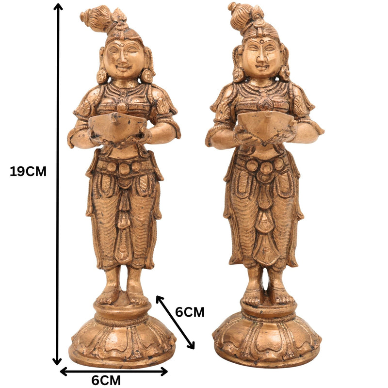 Handcrafted Bronze Panchaloha Deepalakshmi Deepam Lady Idol Set – Vilakku Lakshmi | Jyoti Lakshmi | Chola Art Temple Decor,Gold, 7.5 Inch, 1 Piece
