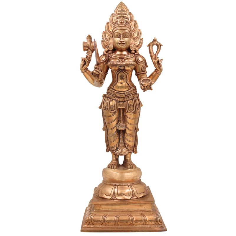 Handcrafted Bronze Mariamman Idol – Panchaloha Mari Amman / Mariyamma / Goddess Shakti Temple Murti for Home, Pooja & Gifting ,Gold, 19 Inch, 1 Piece