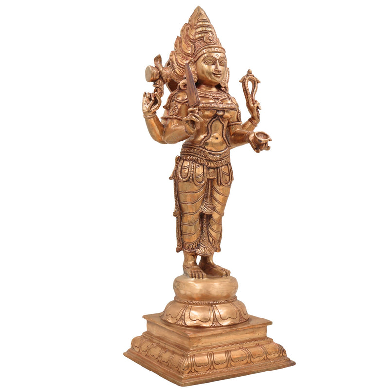 Handcrafted Bronze Mariamman Idol – Panchaloha Mari Amman / Mariyamma / Goddess Shakti Temple Murti for Home, Pooja & Gifting ,Gold, 19 Inch, 1 Piece