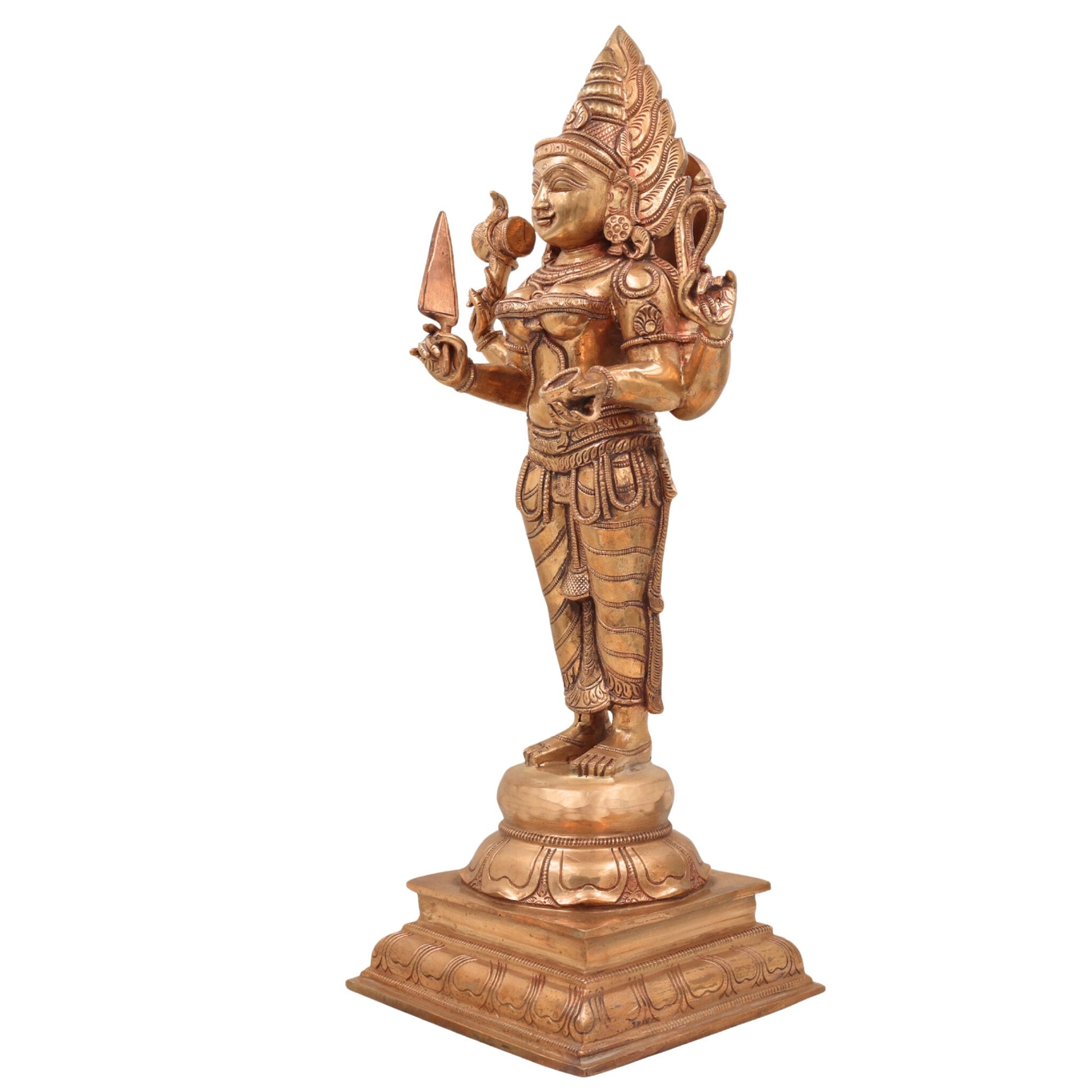 Handcrafted Bronze Mariamman Idol – Panchaloha Mari Amman / Mariyamma / Goddess Shakti Temple Murti for Home, Pooja & Gifting ,Gold, 19 Inch, 1 Piece