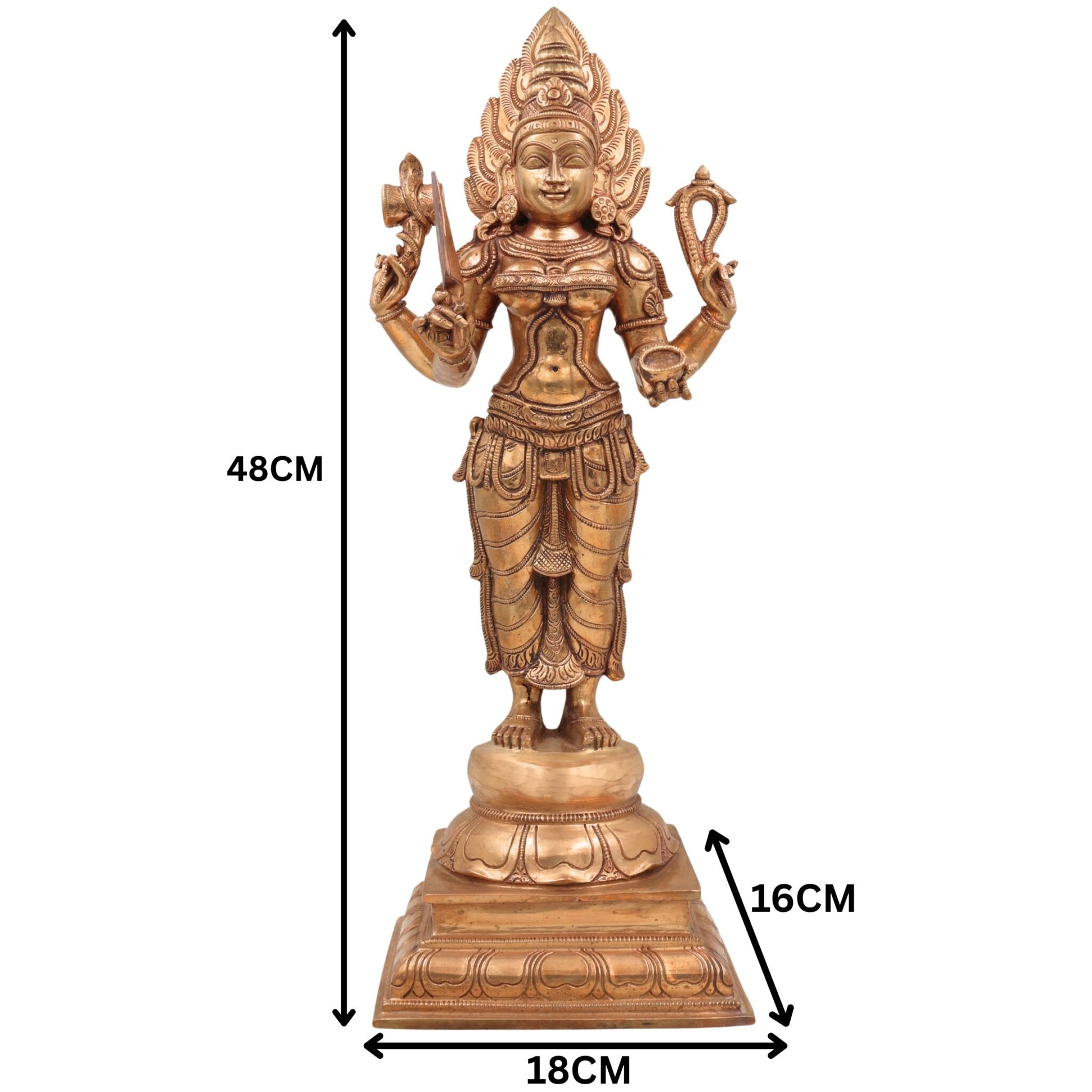 Handcrafted Bronze Mariamman Idol – Panchaloha Mari Amman / Mariyamma / Goddess Shakti Temple Murti for Home, Pooja & Gifting ,Gold, 19 Inch, 1 Piece