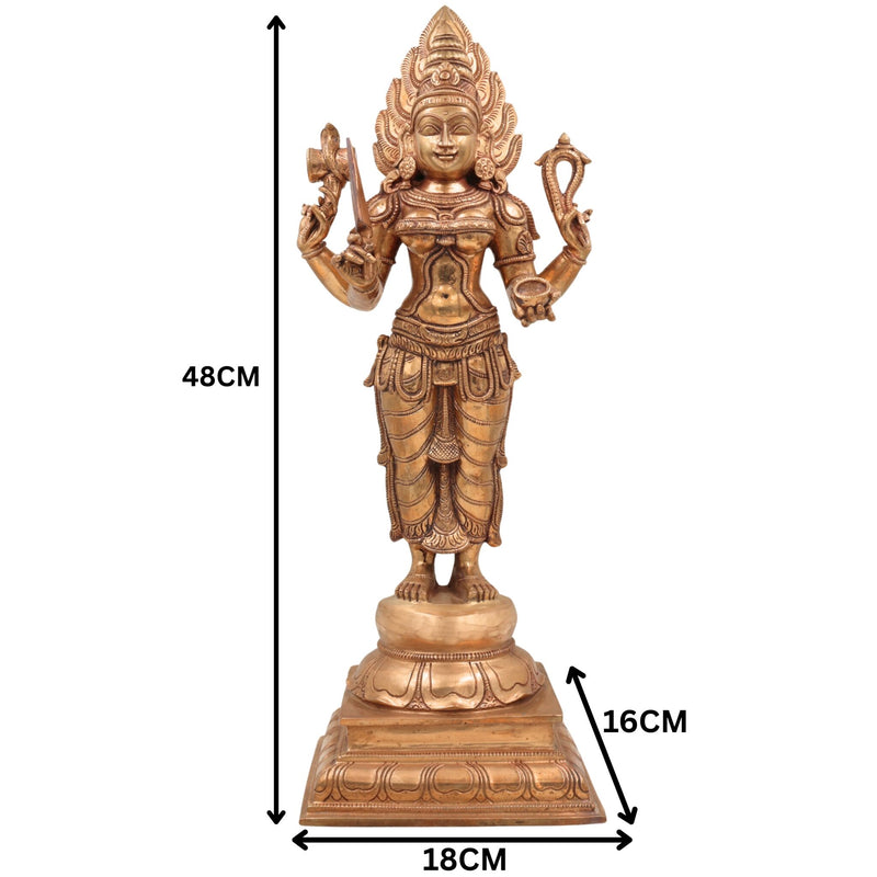 Handcrafted Bronze Mariamman Idol – Panchaloha Mari Amman / Mariyamma / Goddess Shakti Temple Murti for Home, Pooja & Gifting ,Gold, 19 Inch, 1 Piece