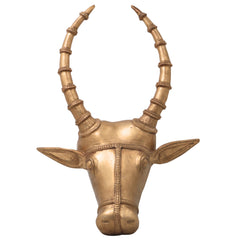 Bronze Nandi Face Wall Hanging Idol | Panchaloha Basava Mukha Vrishabha Head | Handcrafted South Indian Chola Art Basaveshwara Nandikeshwara Temple Wall Décor, Gold, 14.5 Inch, 1 Piece