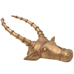 Bronze Nandi Face Wall Hanging Idol | Panchaloha Basava Mukha Vrishabha Head | Handcrafted South Indian Chola Art Basaveshwara Nandikeshwara Temple Wall Décor, Gold, 14.5 Inch, 1 Piece