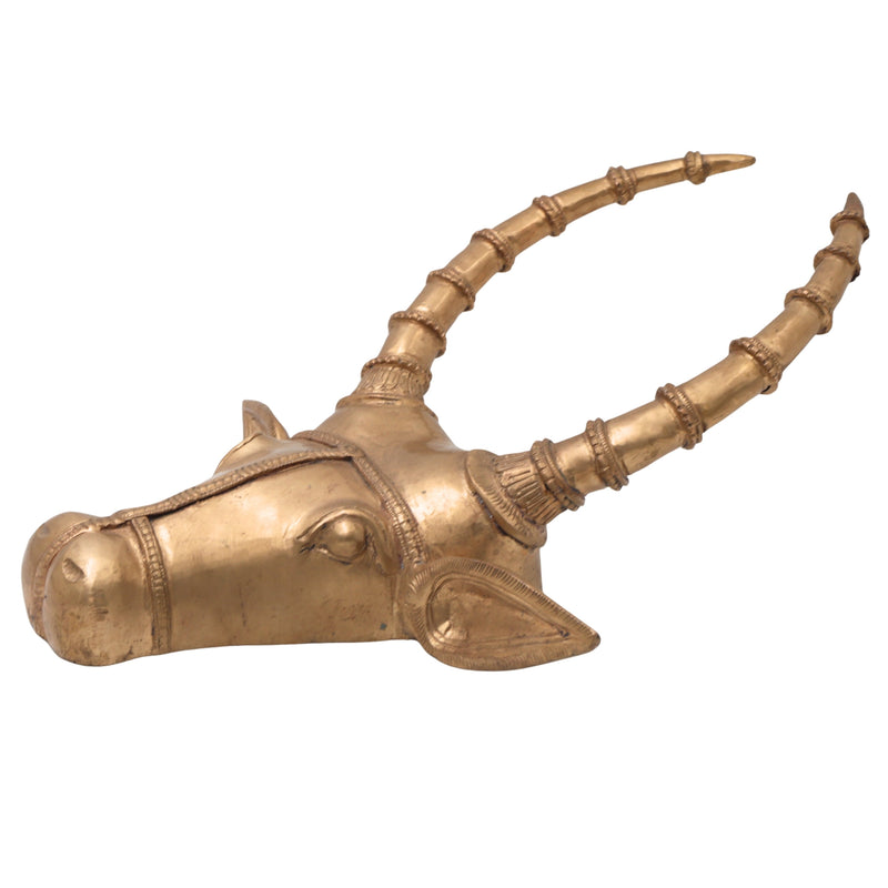 Bronze Nandi Face Wall Hanging Idol | Panchaloha Basava Mukha Vrishabha Head | Handcrafted South Indian Chola Art Basaveshwara Nandikeshwara Temple Wall Décor, Gold, 14.5 Inch, 1 Piece