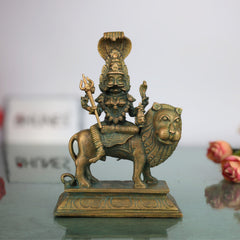 Handcrafted Bronze Pratyangira Devi Idol – Panchaloha Narasimhi Atharvana Bhadrakali Simhamukhi Chola Art South Indian Temple Sculpture for Home, Pooja, and Gifting,Gold, 7 Inch, 1 Piece