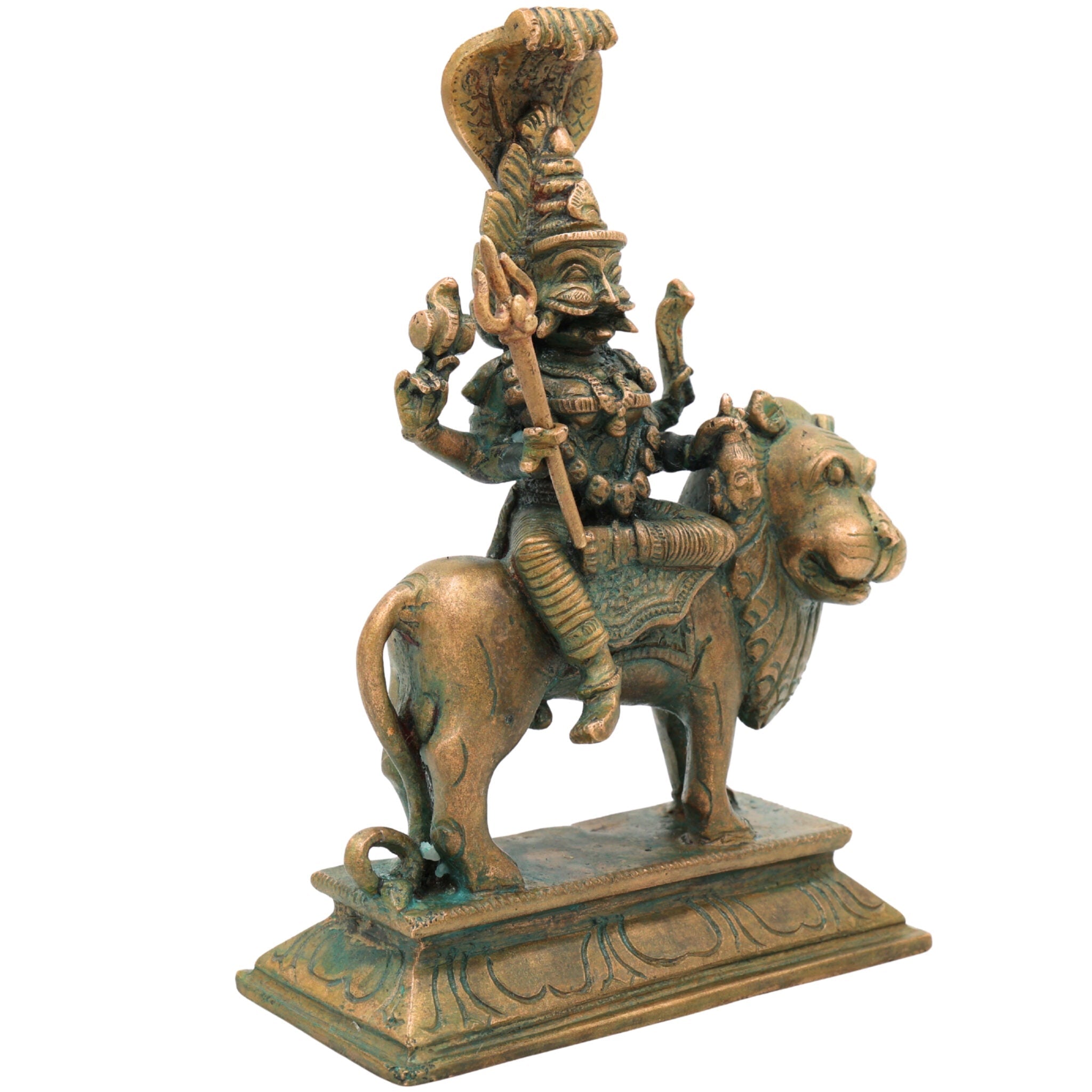 Handcrafted Bronze Pratyangira Devi Idol – Panchaloha Narasimhi Atharvana Bhadrakali Simhamukhi Chola Art South Indian Temple Sculpture for Home, Pooja, and Gifting,Gold, 7 Inch, 1 Piece