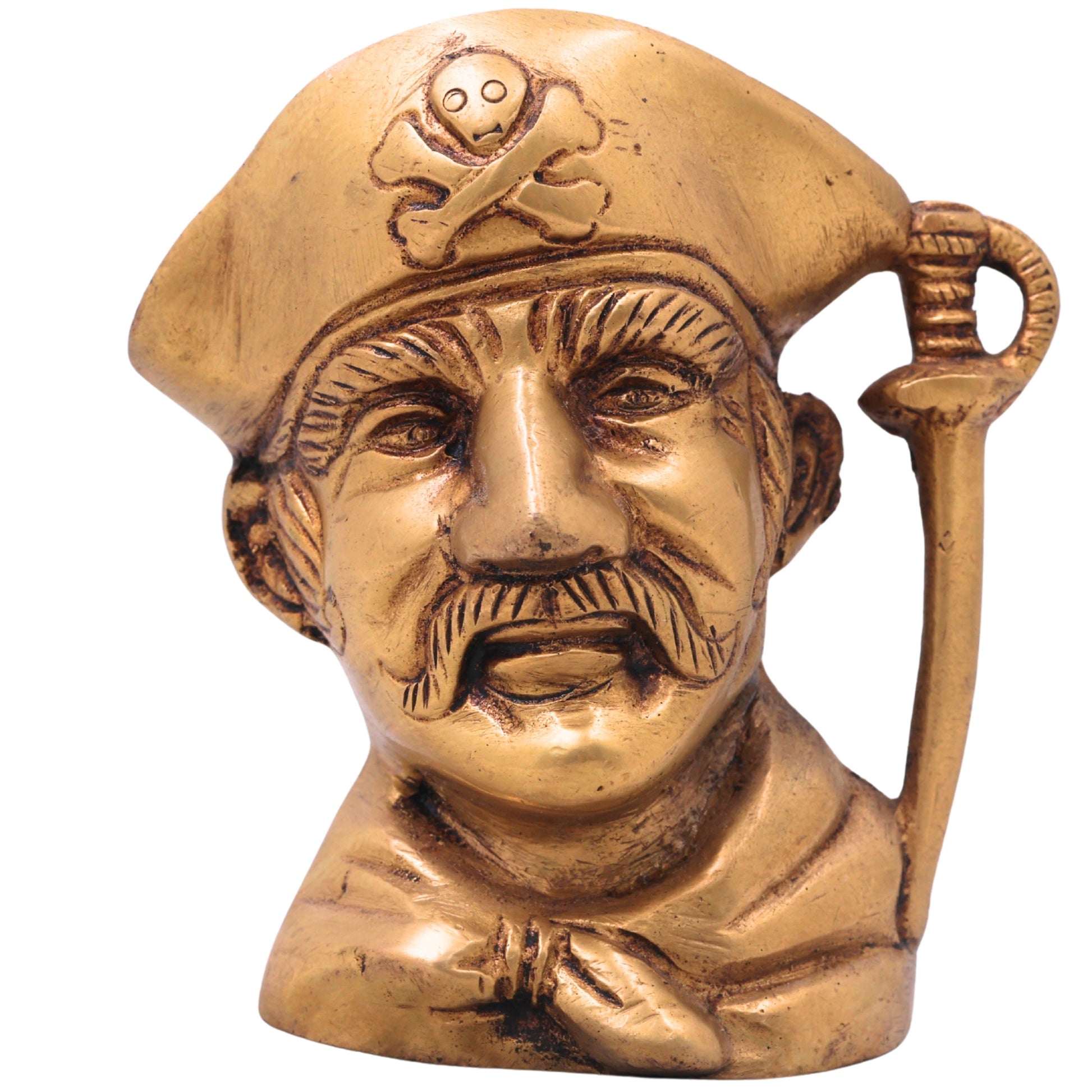 Brass Face Shaped Pen Holder, Peetal Murti Desk Organizer, Pital Moorti Pen Stand, Handcrafted Velli Pittal Office Decor,Gold, 4 Inch, 1 Piece