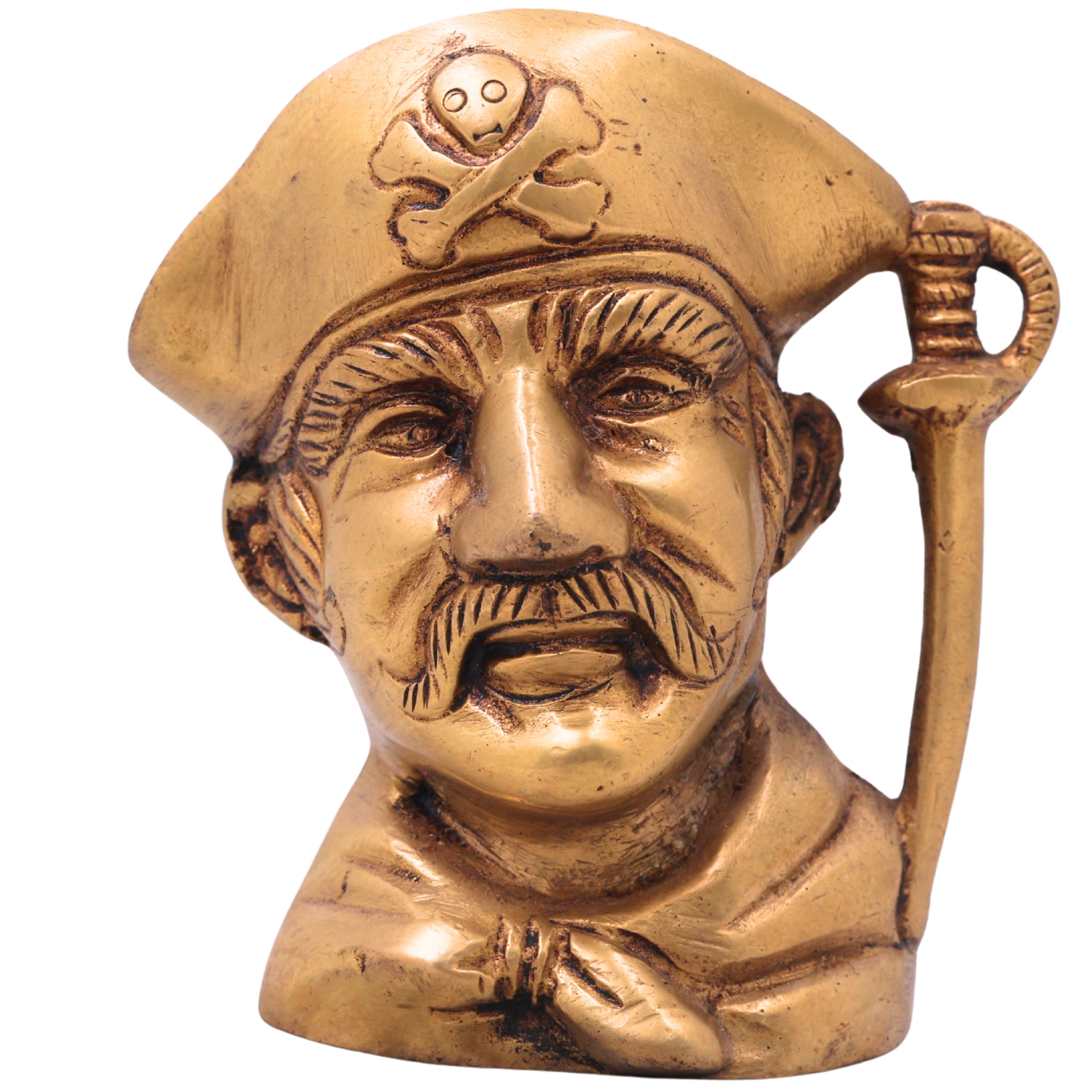 Brass Face Shaped Pen Holder, Peetal Murti Desk Organizer, Pital Moorti Pen Stand, Handcrafted Velli Pittal Office Decor,Gold, 4 Inch, 1 Piece