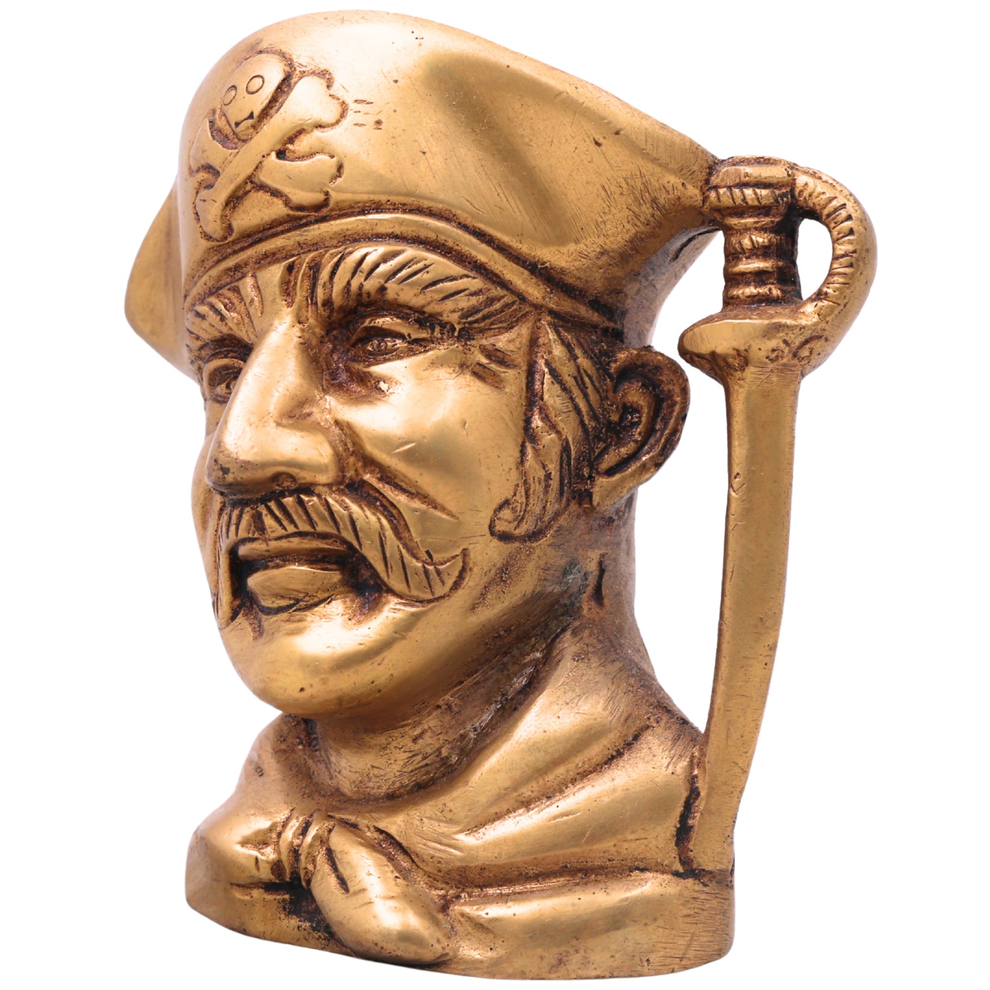 Brass Face Shaped Pen Holder, Peetal Murti Desk Organizer, Pital Moorti Pen Stand, Handcrafted Velli Pittal Office Decor,Gold, 4 Inch, 1 Piece