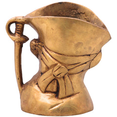 Brass Face Shaped Pen Holder, Peetal Murti Desk Organizer, Pital Moorti Pen Stand, Handcrafted Velli Pittal Office Decor,Gold, 4 Inch, 1 Piece