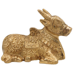 Brass Nandi Idol | Peetal Vrishabha Statue | Basava Bull Showpiece | Shiva Vahana Decorative Idol for Home Temple & Pooja,Gold, 4 Inch, 1 Piece