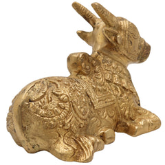 Brass Nandi Idol | Peetal Vrishabha Statue | Basava Bull Showpiece | Shiva Vahana Decorative Idol for Home Temple & Pooja,Gold, 4 Inch, 1 Piece