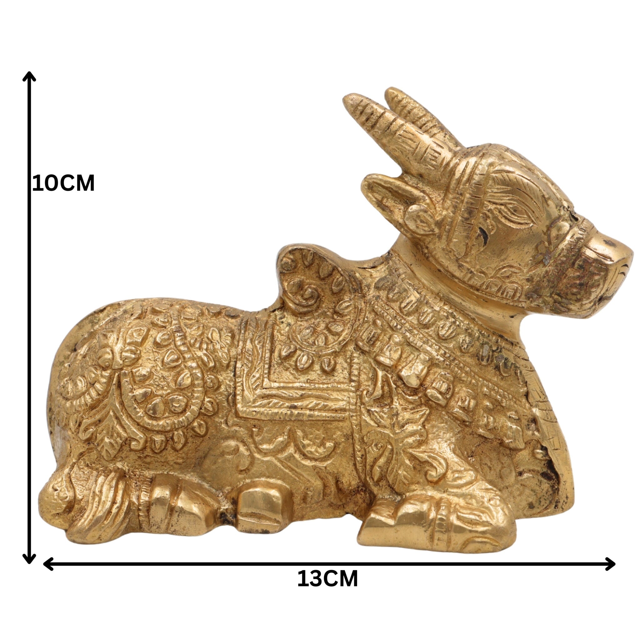 Brass Nandi Idol | Peetal Vrishabha Statue | Basava Bull Showpiece | Shiva Vahana Decorative Idol for Home Temple & Pooja,Gold, 4 Inch, 1 Piece