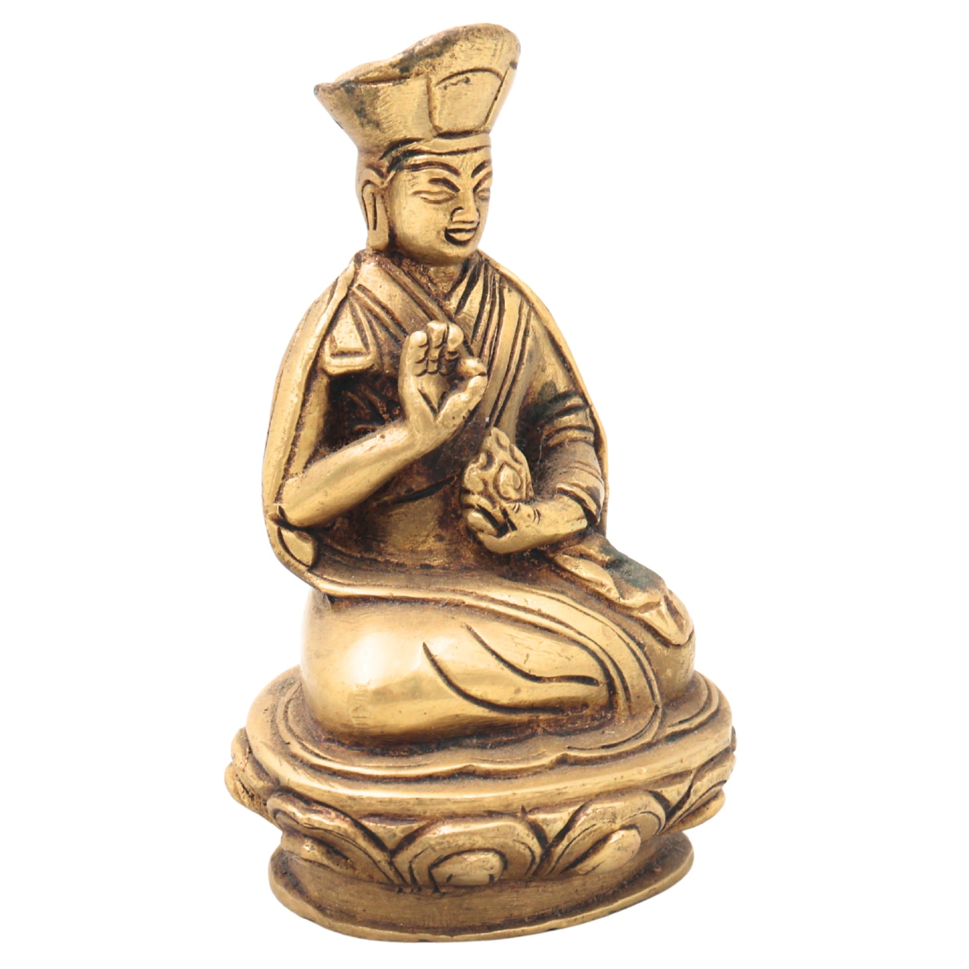 Brass Buddhist Lamba Idol | Buddha Statue, Tibetan Buddha Murti, Handcrafted Meditation Buddha Sculpture, Peetal Buddha Figurine,Gold, 4 Inch, 1 Piece