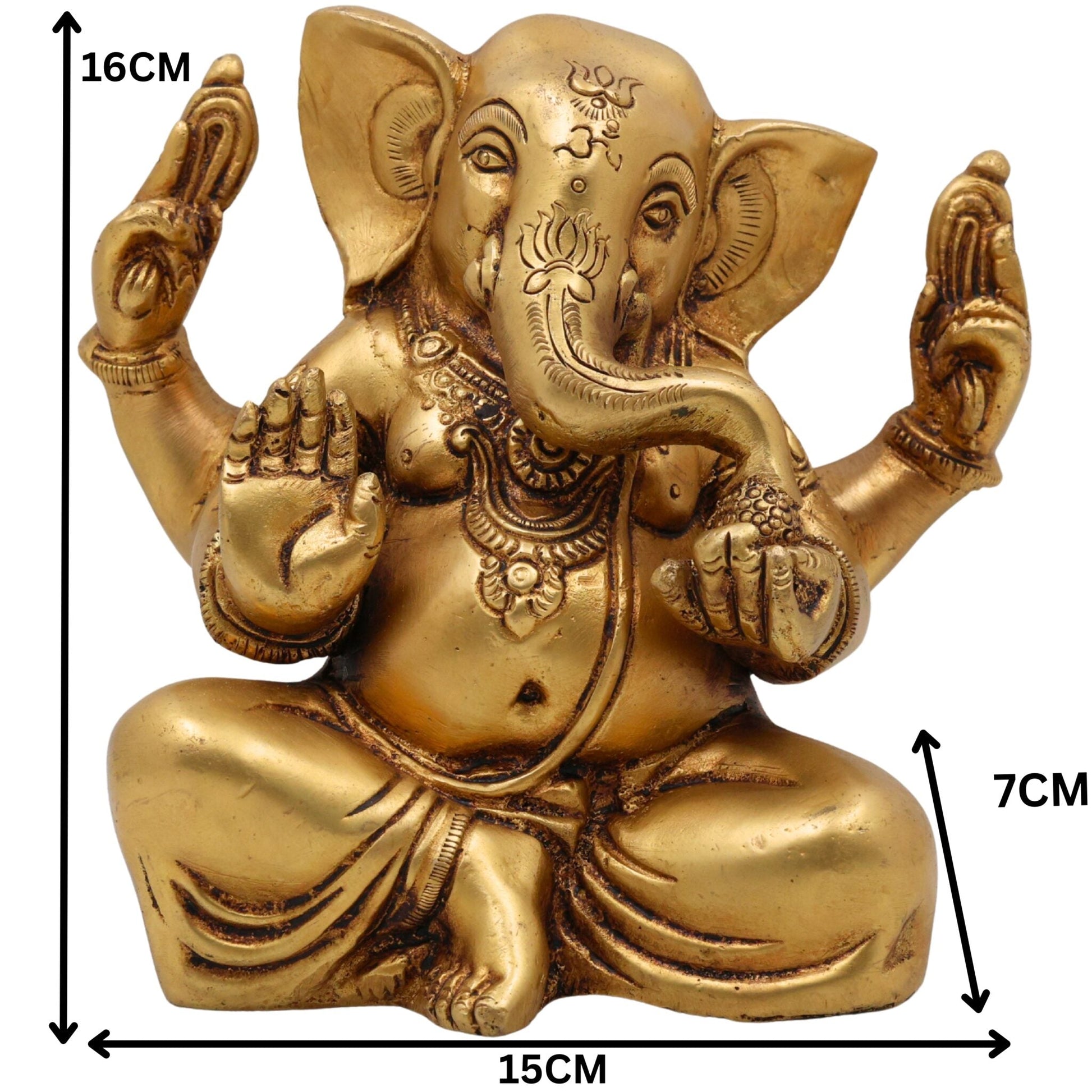 Handcrafted Brass Ganesha Idol | Vinayaka Ganpati Murti | Peetal Ganapati Statue for Home Temple Pooja Decor,Gold, 6.5 Inch, 1 Piece