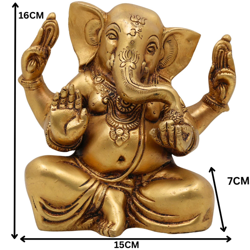 Handcrafted Brass Ganesha Idol | Vinayaka Ganpati Murti | Peetal Ganapati Statue for Home Temple Pooja Decor,Gold, 6.5 Inch, 1 Piece