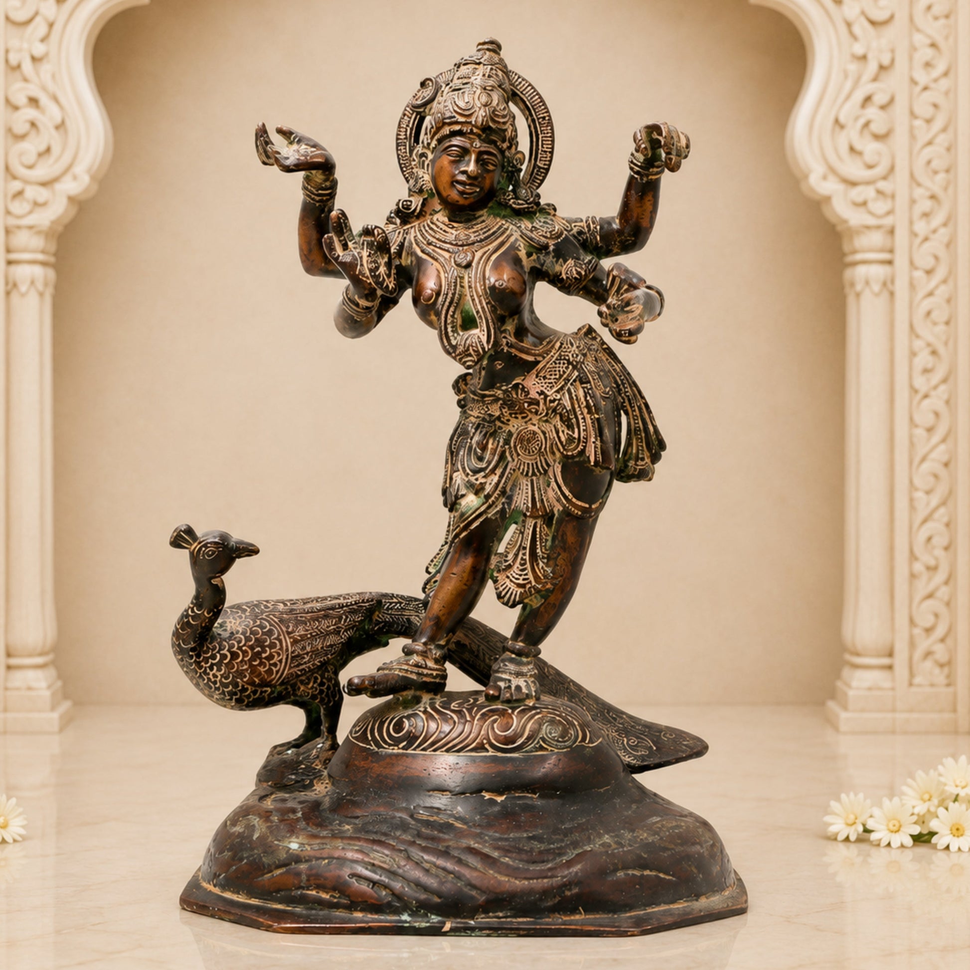 Bhunes Brass Goddess Saraswati Idol, Sarasvati Murti, Vidya Devi Figurine, Saraswathi Vigraha For Puja And Home Decor,Gold, 12 Inch, 1 Piece