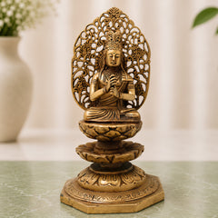 Brass Buddha Idol, Meditating Buddha Statue, Gautama Buddha Murti, Shakyamuni Buddha Figurine for Home, Temple, Office & Spiritual Gifting,Gold, 8 Inch, 1 Piece