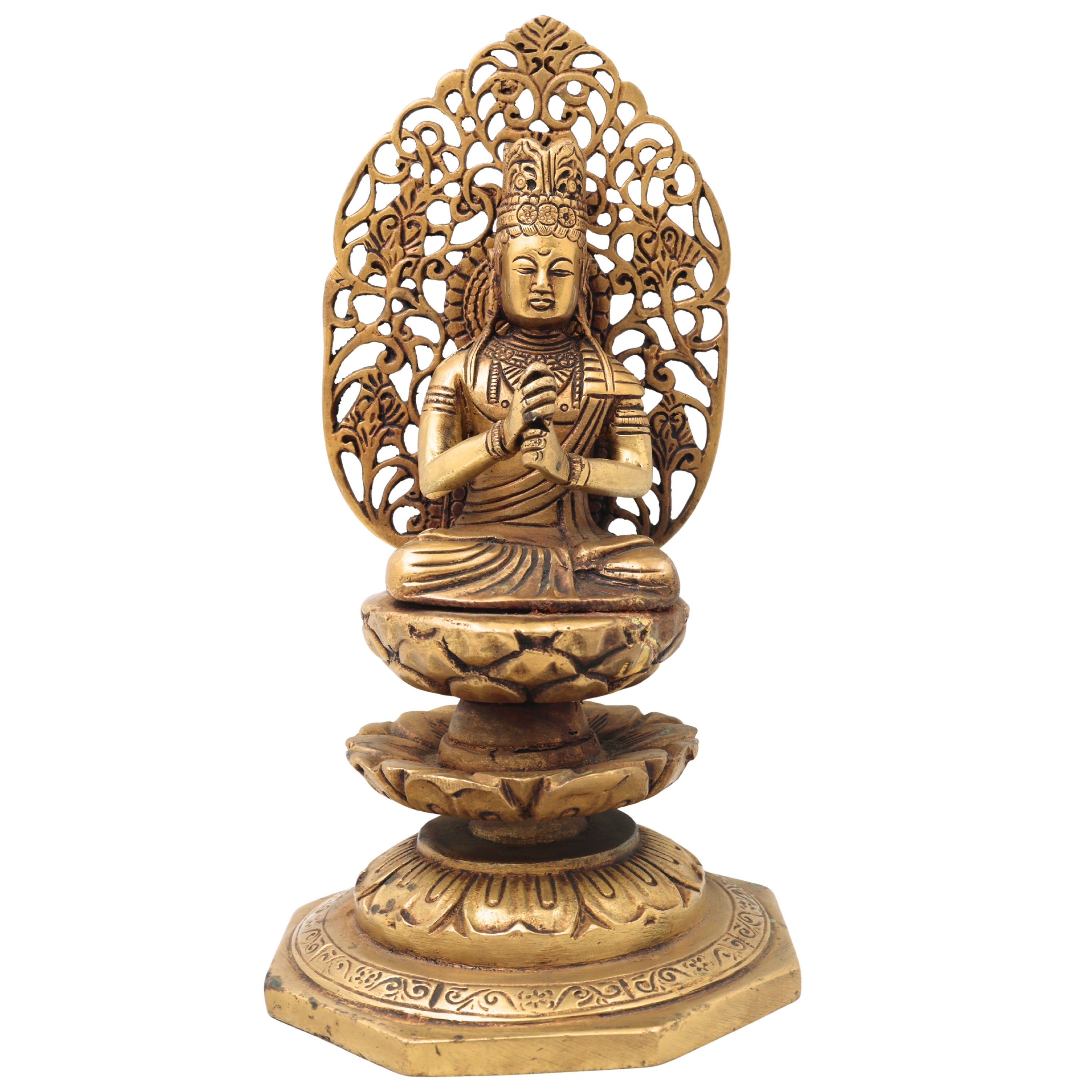 Brass Buddha Idol, Meditating Buddha Statue, Gautama Buddha Murti, Shakyamuni Buddha Figurine for Home, Temple, Office & Spiritual Gifting,Gold, 8 Inch, 1 Piece
