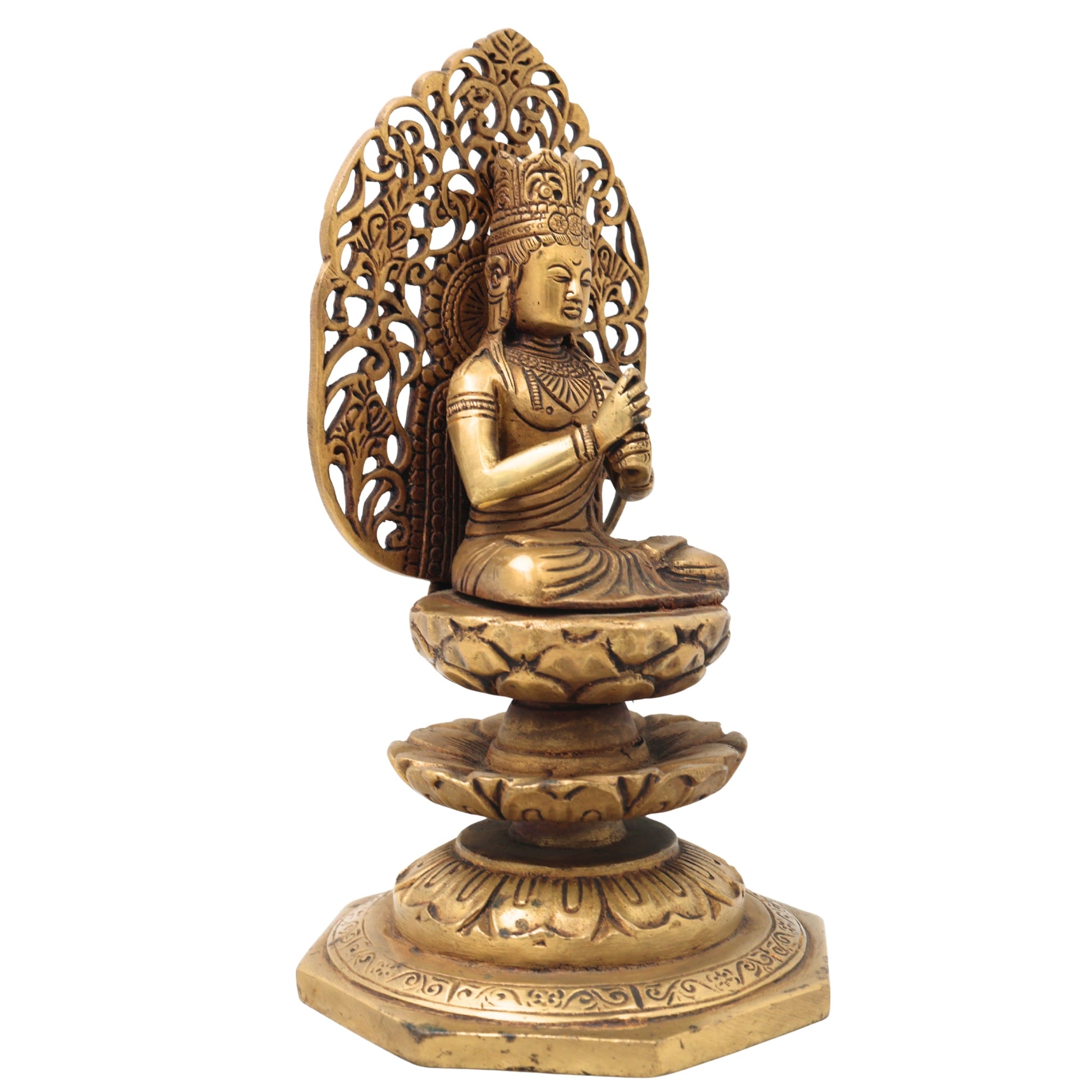 Brass Buddha Idol, Meditating Buddha Statue, Gautama Buddha Murti, Shakyamuni Buddha Figurine for Home, Temple, Office & Spiritual Gifting,Gold, 8 Inch, 1 Piece
