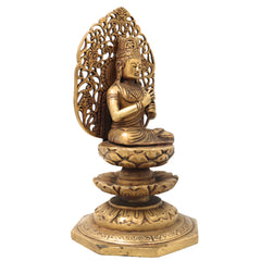 Brass Buddha Idol, Meditating Buddha Statue, Gautama Buddha Murti, Shakyamuni Buddha Figurine for Home, Temple, Office & Spiritual Gifting,Gold, 8 Inch, 1 Piece