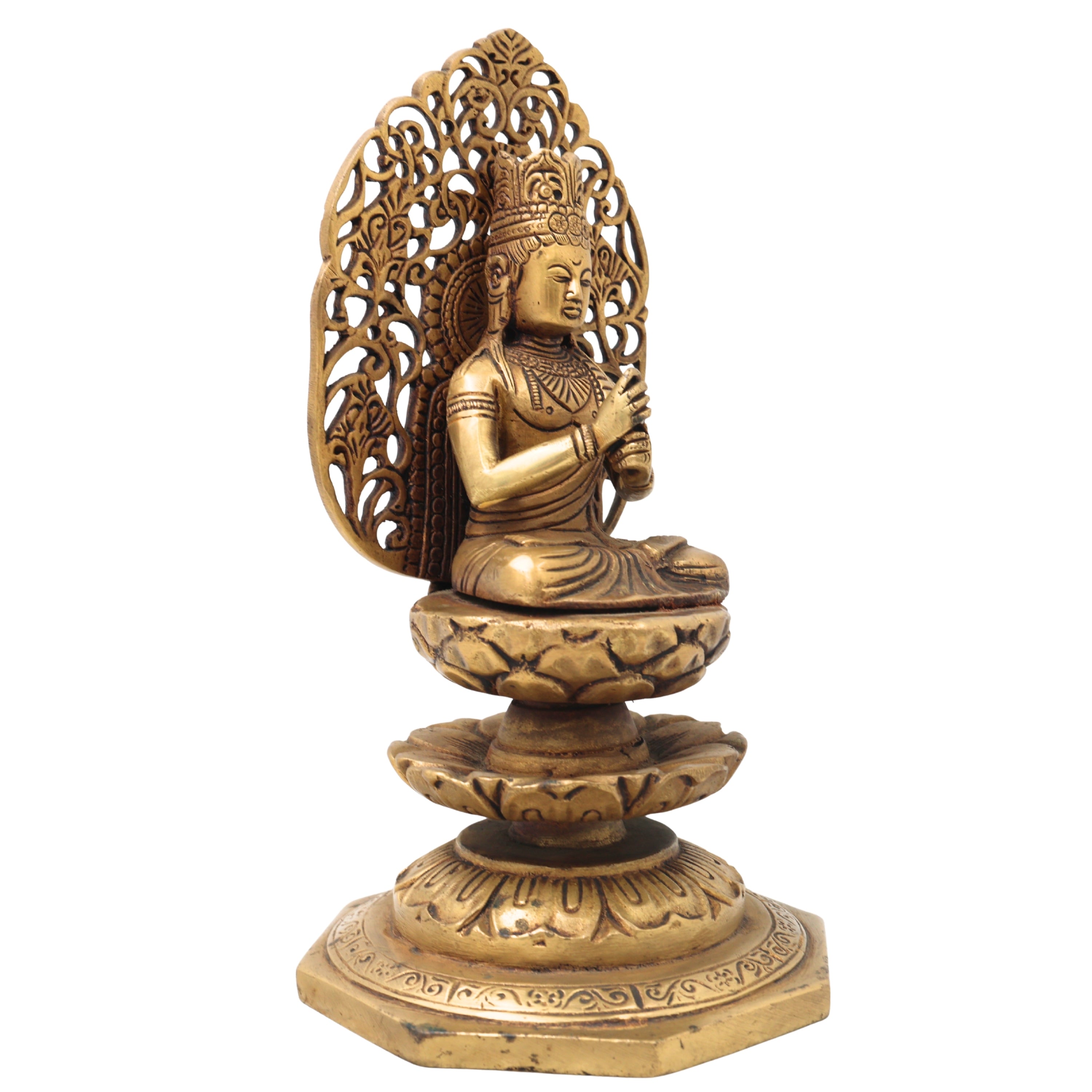 Brass Buddha Idol, Meditating Buddha Statue, Gautama Buddha Murti, Shakyamuni Buddha Figurine for Home, Temple, Office & Spiritual Gifting,Gold, 8 Inch, 1 Piece