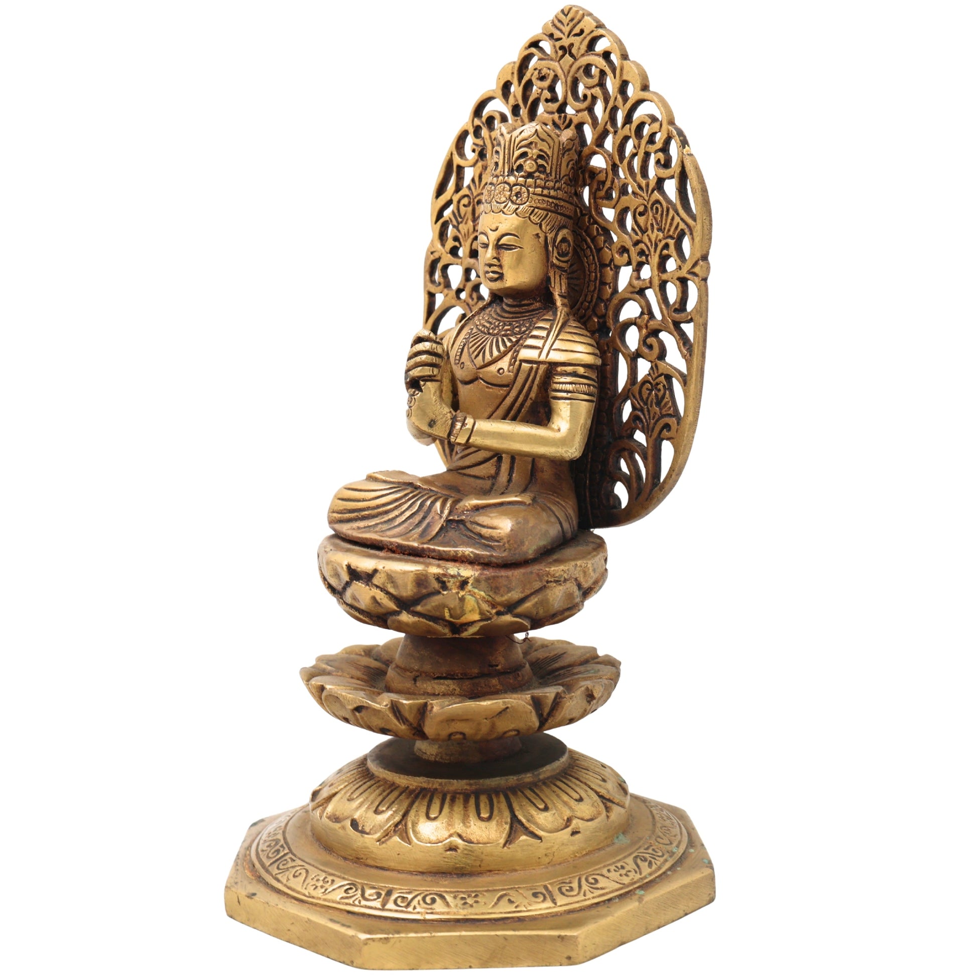 Brass Buddha Idol, Meditating Buddha Statue, Gautama Buddha Murti, Shakyamuni Buddha Figurine for Home, Temple, Office & Spiritual Gifting,Gold, 8 Inch, 1 Piece