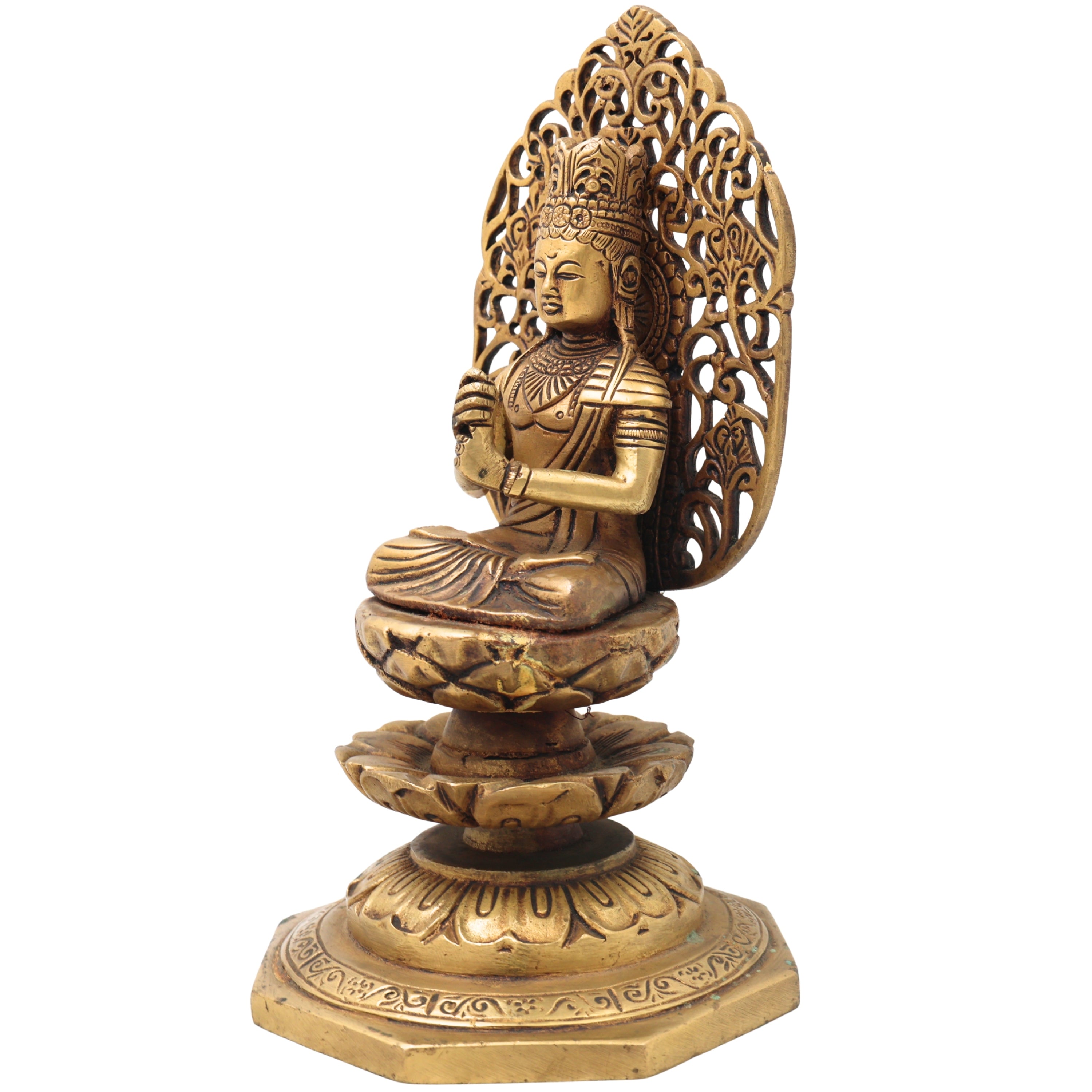 Brass Buddha Idol, Meditating Buddha Statue, Gautama Buddha Murti, Shakyamuni Buddha Figurine for Home, Temple, Office & Spiritual Gifting,Gold, 8 Inch, 1 Piece