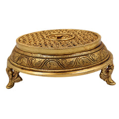 Brass Pooja Chowki Bajot, Handmade Temple Peetha, Poja Aasan Stand for Idols, Kalash, Deity Singhasan, Mandir Platform, Gold, 3 Inch, 1 Piece