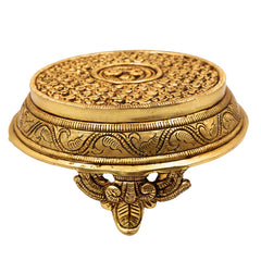 Brass Pooja Chowki Bajot, Handmade Temple Peetha, Poja Aasan Stand for Idols, Kalash, Deity Singhasan, Mandir Platform, Gold, 3 Inch, 1 Piece