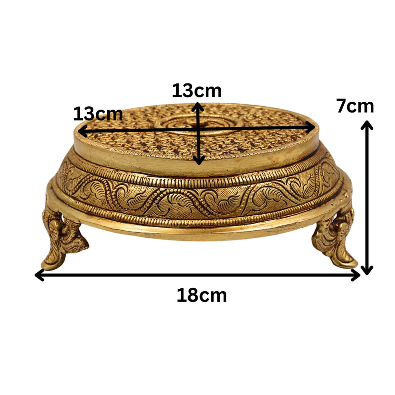 Brass Pooja Chowki Bajot, Handmade Temple Peetha, Poja Aasan Stand for Idols, Kalash, Deity Singhasan, Mandir Platform, Gold, 3 Inch, 1 Piece