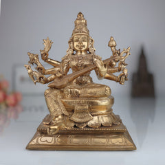 Handcrafted Panchaloha Raja Matangi Devi Idols, Bronze Rajamatangi, Mantrini Devi, Raja Shyamala Mahavidya Saraswati Statue for Temple, Puja & Home Decor,Gold, 9 Inch, 1 Piece