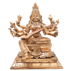 Handcrafted Panchaloha Raja Matangi Devi Idols, Bronze Rajamatangi, Mantrini Devi, Raja Shyamala Mahavidya Saraswati Statue for Temple, Puja & Home Decor,Gold, 9 Inch, 1 Piece
