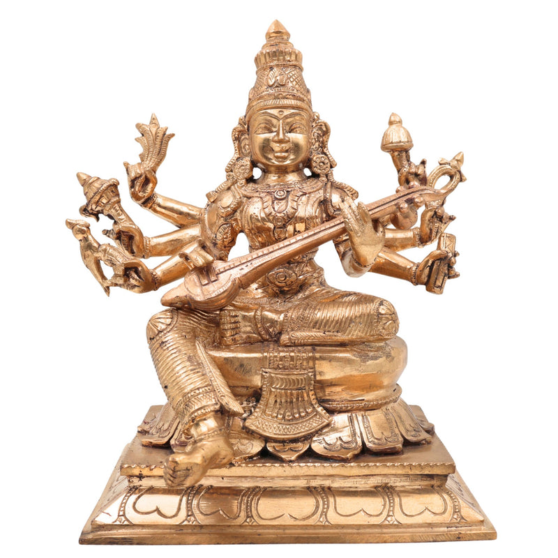 Handcrafted Panchaloha Raja Matangi Devi Idols, Bronze Rajamatangi, Mantrini Devi, Raja Shyamala Mahavidya Saraswati Statue for Temple, Puja & Home Decor,Gold, 9 Inch, 1 Piece