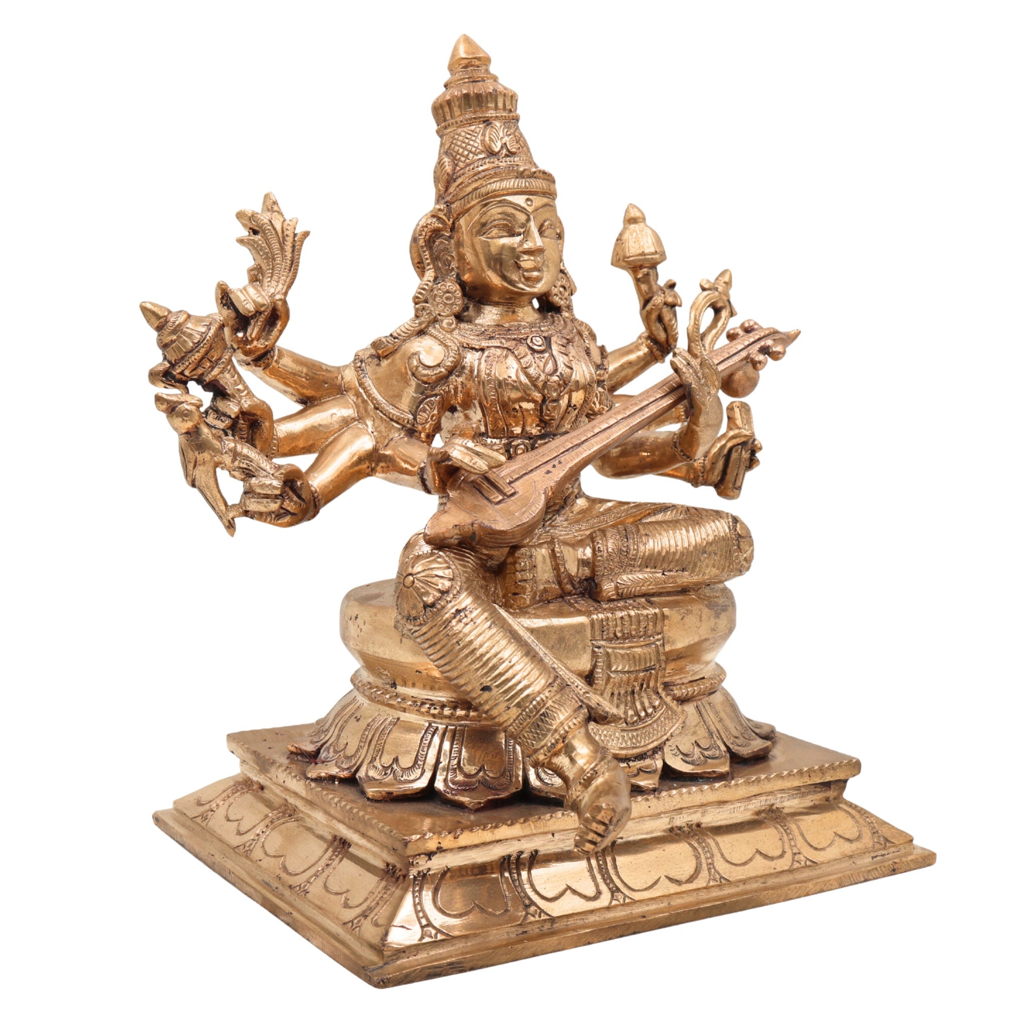 Handcrafted Panchaloha Raja Matangi Devi Idols, Bronze Rajamatangi, Mantrini Devi, Raja Shyamala Mahavidya Saraswati Statue for Temple, Puja & Home Decor,Gold, 9 Inch, 1 Piece