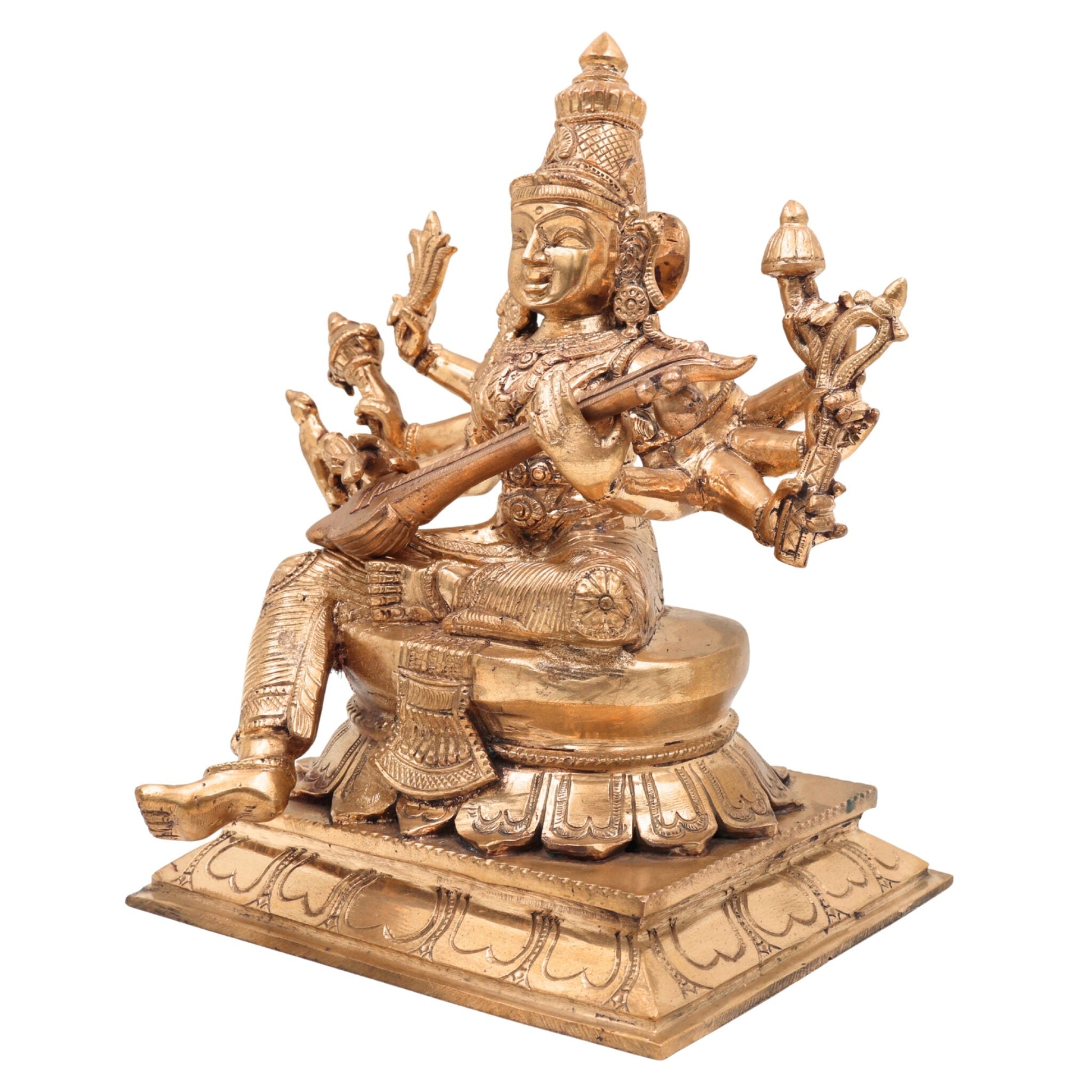 Handcrafted Panchaloha Raja Matangi Devi Idols, Bronze Rajamatangi, Mantrini Devi, Raja Shyamala Mahavidya Saraswati Statue for Temple, Puja & Home Decor,Gold, 9 Inch, 1 Piece
