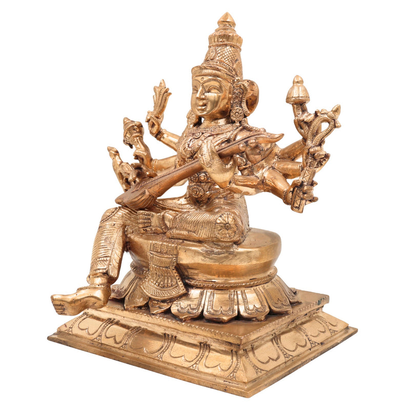 Handcrafted Panchaloha Raja Matangi Devi Idols, Bronze Rajamatangi, Mantrini Devi, Raja Shyamala Mahavidya Saraswati Statue for Temple, Puja & Home Decor,Gold, 9 Inch, 1 Piece