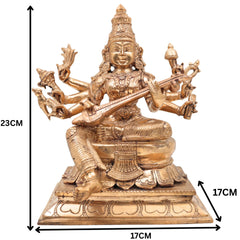 Handcrafted Panchaloha Raja Matangi Devi Idols, Bronze Rajamatangi, Mantrini Devi, Raja Shyamala Mahavidya Saraswati Statue for Temple, Puja & Home Decor,Gold, 9 Inch, 1 Piece