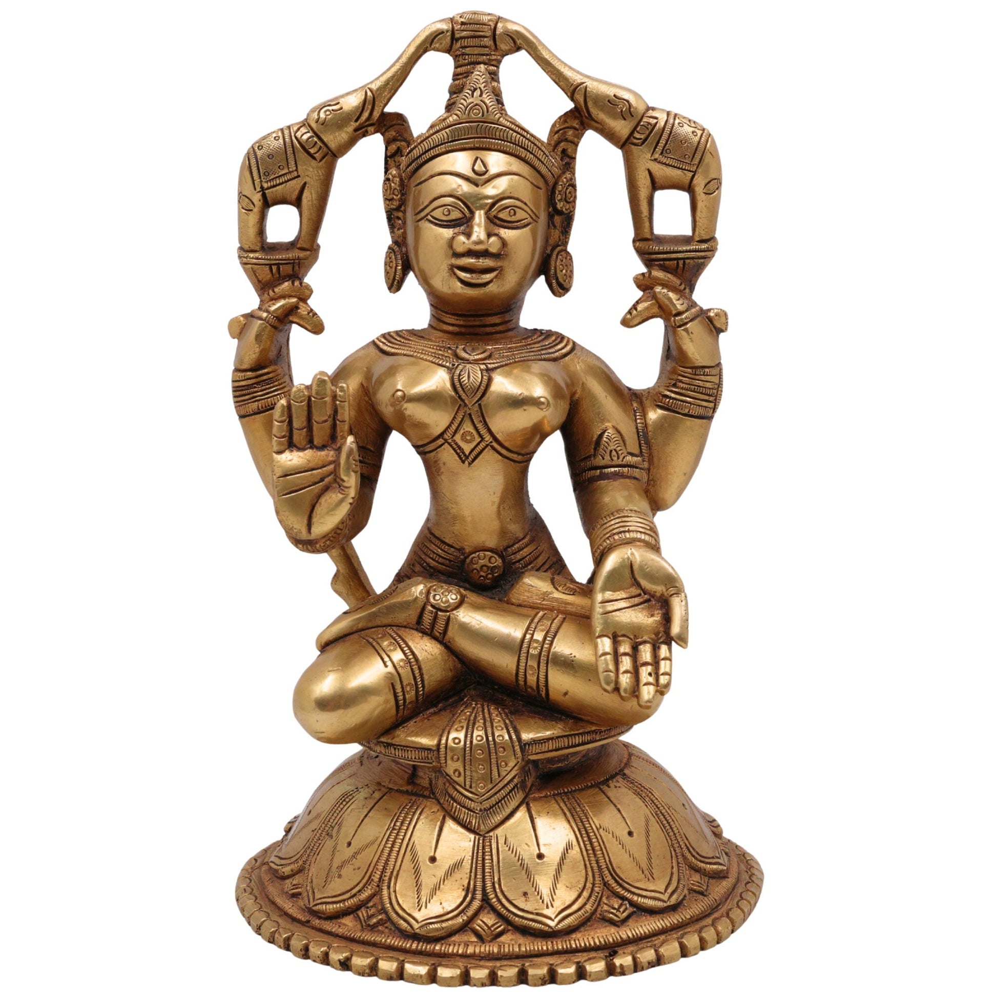 Handcrafted Brass Gaja Lakshmi Idol | Shri Mahalakshmi Devi | Gajalakshmi Statue for Pooja, Home Decor & Temple,Gold, 8.5 Inch, 1 Piece