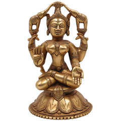 Handcrafted Brass Gaja Lakshmi Idol | Shri Mahalakshmi Devi | Gajalakshmi Statue for Pooja, Home Decor & Temple,Gold, 8.5 Inch, 1 Piece