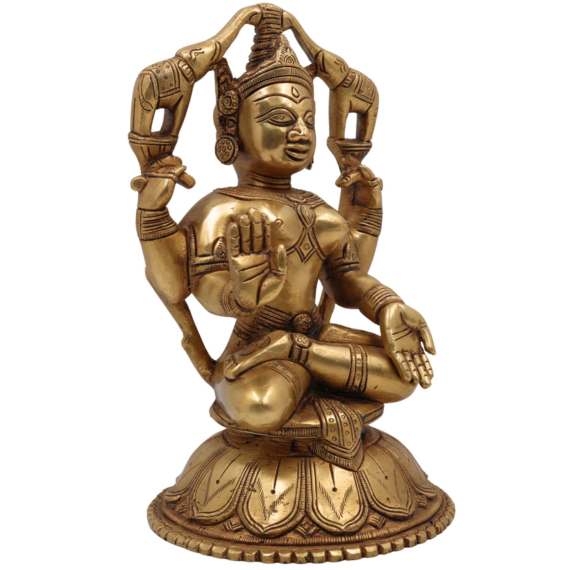 Handcrafted Brass Gaja Lakshmi Idol | Shri Mahalakshmi Devi | Gajalakshmi Statue for Pooja, Home Decor & Temple,Gold, 8.5 Inch, 1 Piece