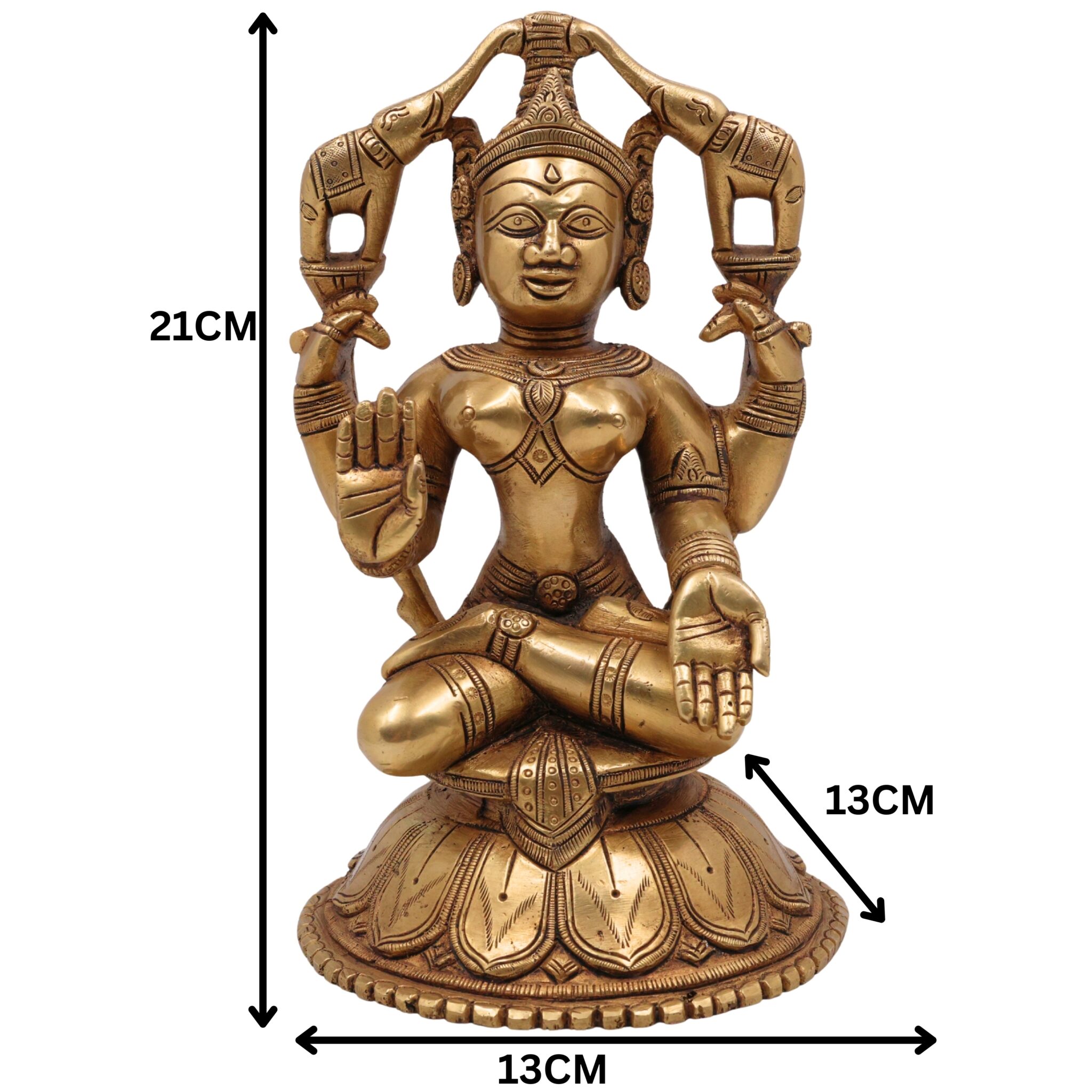 Handcrafted Brass Gaja Lakshmi Idol | Shri Mahalakshmi Devi | Gajalakshmi Statue for Pooja, Home Decor & Temple,Gold, 8.5 Inch, 1 Piece