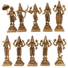 Premium Brass Vishnu Dashavatara Idol Set – Ten Avatars Murti of Vishnu (Matsya, Kurma, Varaha, Narasimha, Vamana, Parashurama, Rama, Balarama, Krishna, Kalki) for Home, Temple, Pooja Room & Office Decor,Gold, 6 Inch, 1 Piece