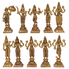 Premium Brass Vishnu Dashavatara Idol Set – Ten Avatars Murti of Vishnu (Matsya, Kurma, Varaha, Narasimha, Vamana, Parashurama, Rama, Balarama, Krishna, Kalki) for Home, Temple, Pooja Room & Office Decor,Gold, 6 Inch, 1 Piece