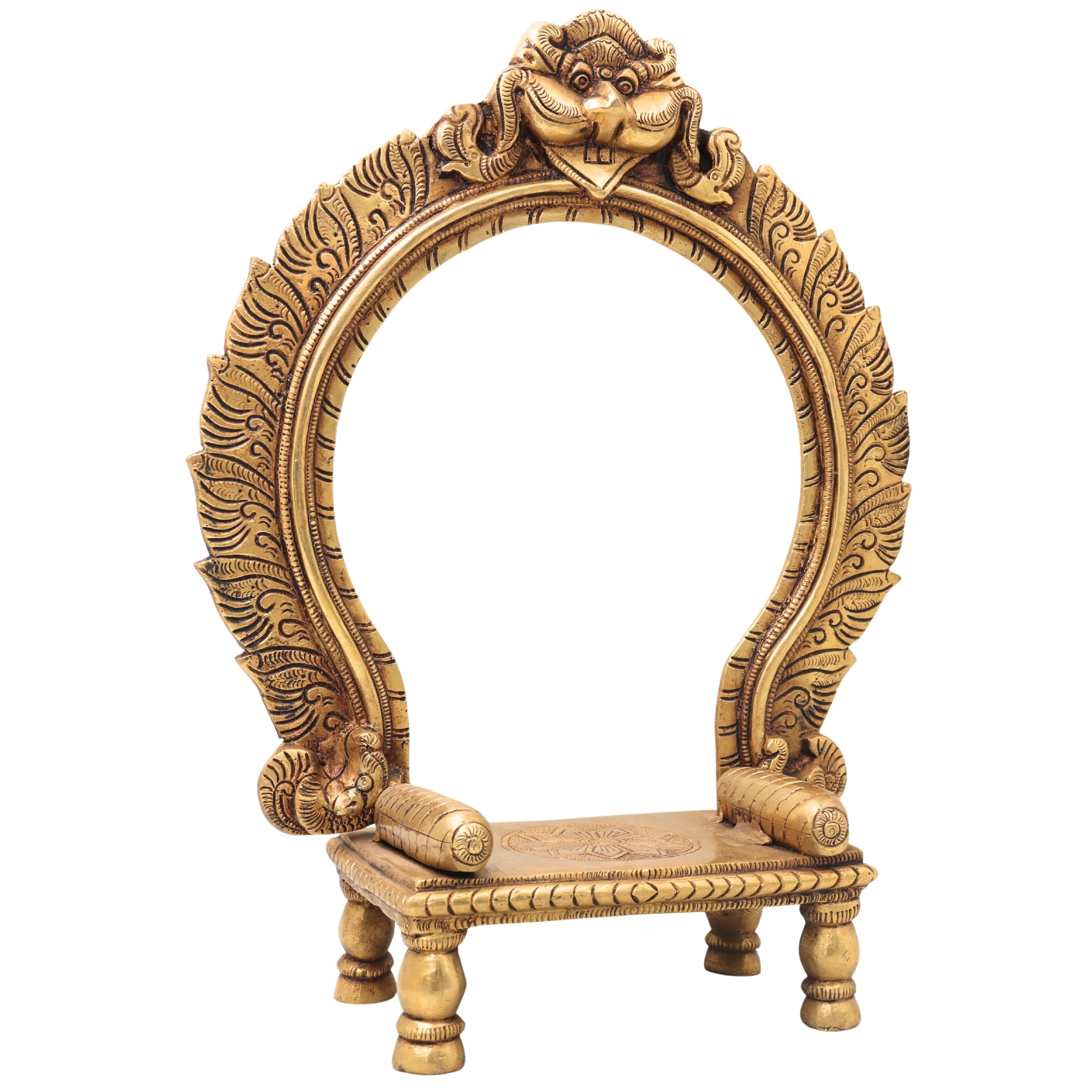 Brass Chowki with Prabhavali – Temple Deity Stand Singhasan Bajot for Idol | Peetha with Arch for Puja Mandir, Poja Aasan for God, Brass Deity Platform, Gold, 14.5 Inch, 1 Piece