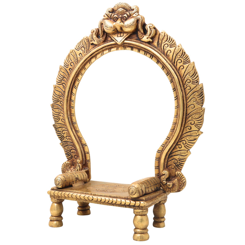 Brass Chowki with Prabhavali – Temple Deity Stand Singhasan Bajot for Idol | Peetha with Arch for Puja Mandir, Poja Aasan for God, Brass Deity Platform, Gold, 14.5 Inch, 1 Piece